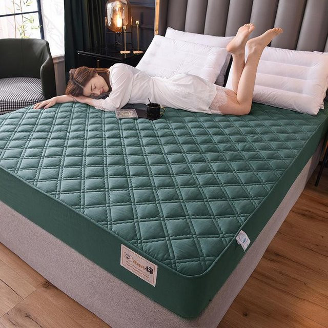 Binchi Outdoor Equipment Gesteppter Matratzenbezug aus 100 % Baumwolle, milbenabweisend und atmungsaktiv, Grün, B/T/H: 135 x 200 x 30 cm - Bild 1