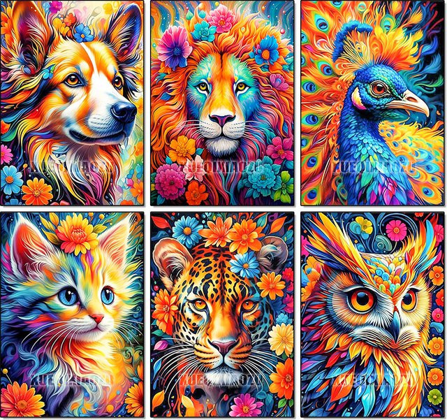 QIZITENG Diamond Painting Set mit Katzen und Löwen Motiv, DIY Kreuzstich-Set für Erwachsene, Mehrfarbig, B/H: 30 x 20 cm - Bild 1