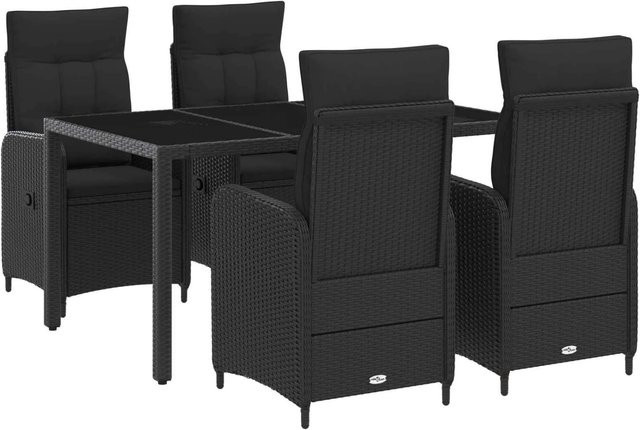 vidaXL Outdoortisch-Set aus Poly-Rattan in Schwarz mit 5 Teilen und Glastisch, B/T/H: 150 x 90 x 75 cm - Bild 1