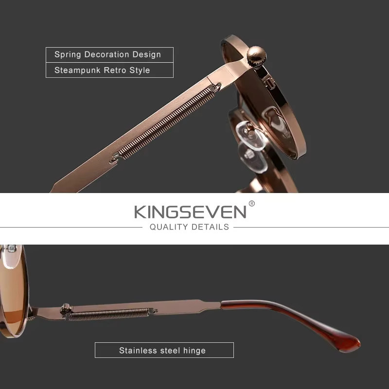 KINGSEVEN Sonnenbrille, Steampunk, rund, Vollrand, Edelstahl, Unisex, polarisiert - Bild 3
