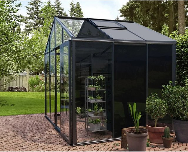 Bloomcabin Gewächshaus Klassik in Schwarz mit integriertem Stauraum, Sicherheitsglas und Belüftungssystem, B/T/H: 309 x 235 x 7,29 cm - Bild 1