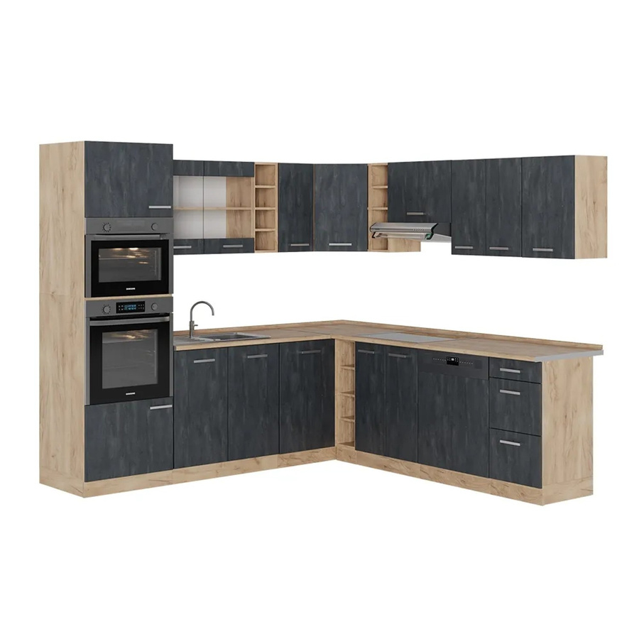 Vicco R-Line Einbauküche in L-Form Schwarz Beton Eiche ohne Arbeitsplatte B/T/H: 247 x 237 x 206,8 cm - Bild 3