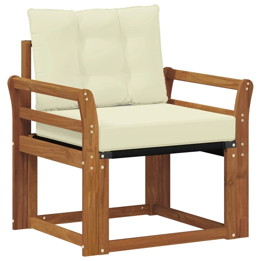 vidaXL Outdoor-Sofagarnitur aus massivem Akazienholz und Textilene in Braun und Creme mit Sitzkissen und Armlehnen - Bild 1