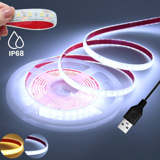 HEGEHE USB-LED-Lichtband in Weiß/Warmweiß, wasserdicht IP68, flexibles 5 V Diodenband mit 120 LEDs für Heim- und Gartendekoration - Bild 1