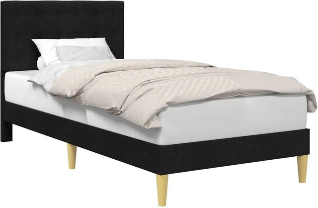 vidaXL Bettrahmen mit Kopfteil in Schwarz aus Stoff und Sperrholz, B/T/H: 90 x 200 cm - Bild 1