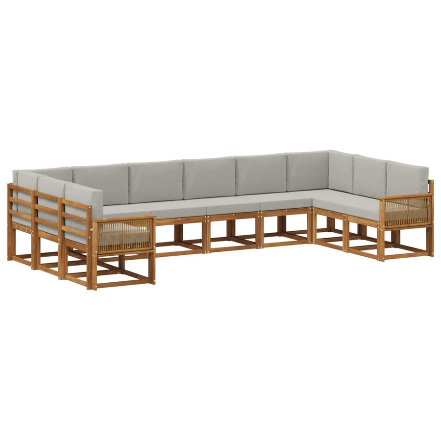 vidaXL Outdoor-Sofagarnitur L-Form aus Akazienholz in Natur und Hellgrau mit 22 Kissen und Armlehnen - Bild 2