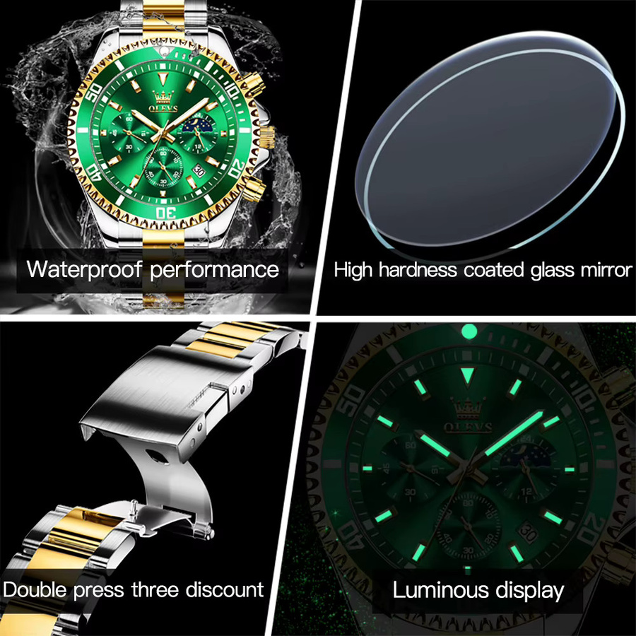OLEVS Chronograph, Edelstahl, Quarz, Grün, Herren - Bild 6