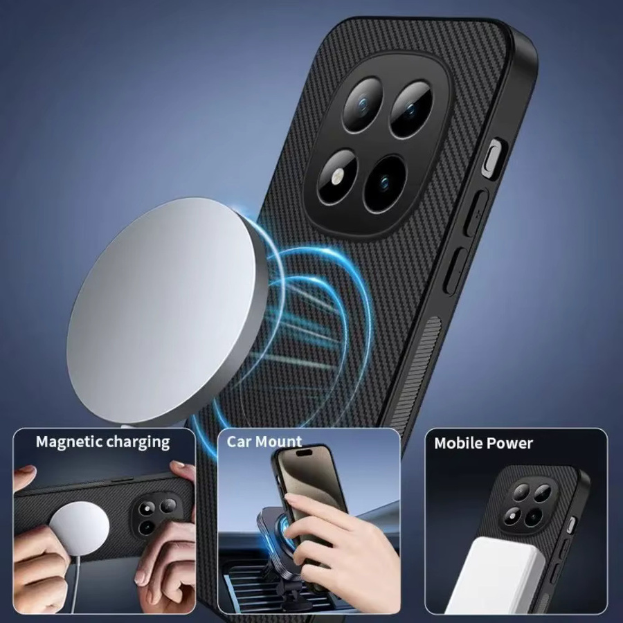 Xiaomi Magnetische Ladehülle mit Carbonfaser-Textur für Redmi Note15 Pro+ 5G und POCO M8 Pro, stoßfeste Schutzhülle aus TPU+PC, Schwarz/Lila - Bild 3