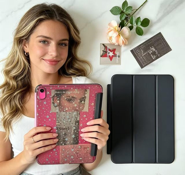 Smart Glitzernde iPad Hülle aus Hart-PC in Wassermelonenrot und Schwarz für iPad Pro 12.9, 11, 10.9 und 10 Zoll Modelle - Bild 1