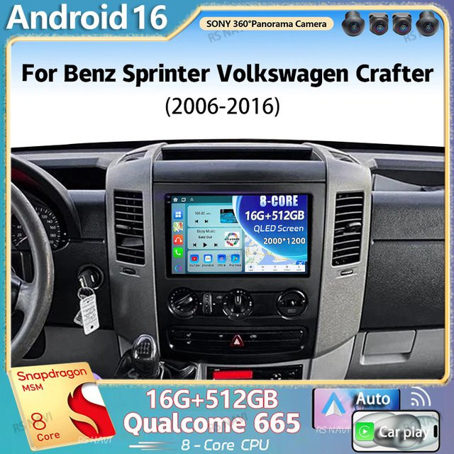 RSNAVI Android 16 Autoradio mit 2K QLED Display für Benz Sprinter und Volkswagen Crafter 2006 - 2016, Multimedia-Videoplayer mit GPS, CarPlay und Stereo, Schwarz - Bild 1