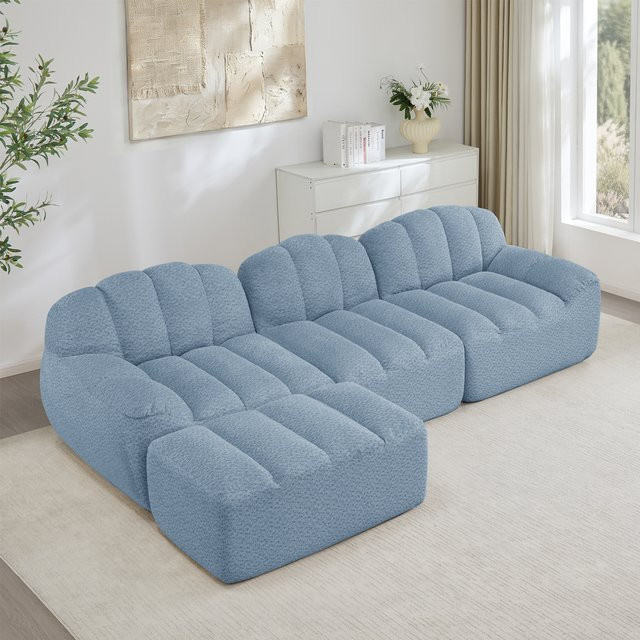 Modulares 3-Sitzer Ecksofa mit Ottoman von okwish in Blau mit ergonomischem Design und Polsterung - Bild 1