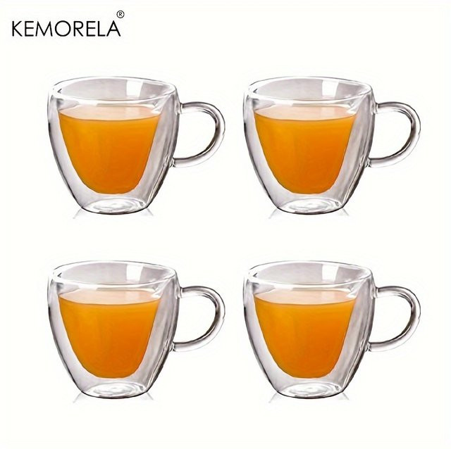 4er Set KEMORELA Doppelwandige Borosilikatglas Tassen in Herzform, Transparent, wärmebeständig mit Griff - Bild 1