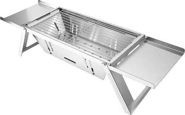 Aimo Faltbarer Holzkohlegrill aus Edelstahl in Silber inklusive Handschuhen für Camping und Picknick