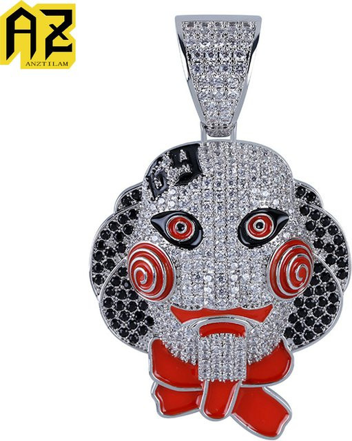 Anztilam Anhänger Halskette, Kettensägenmaske, Messing, Zirkonia, Unisex - Bild 1