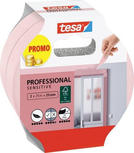 tesa Professional Sensitive Malerabdeckband Pink, 2 Stück, B: 25 mm, L: 50 m - Bild 1