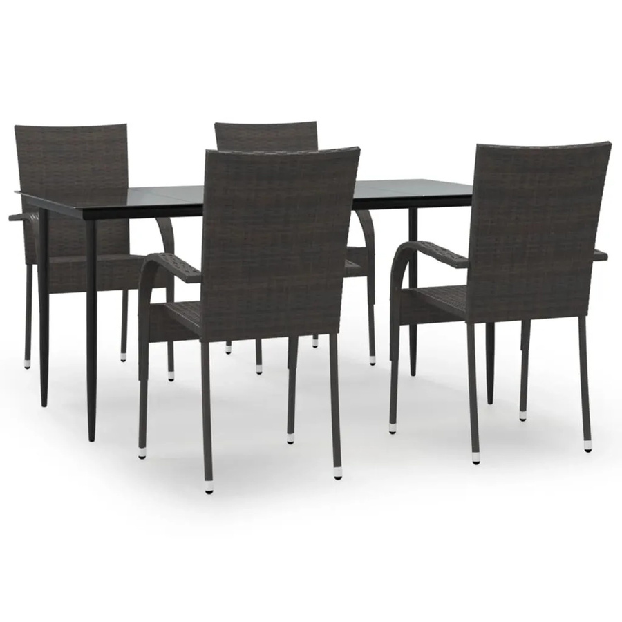 vidaXL 5-teilige Garten-Essgruppe aus Poly Rattan in Braun mit Tisch aus gehärtetem Glas - Bild 2
