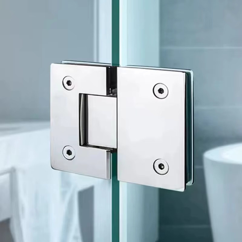 Edelstahl-Glasscharnier in Silber für Duschtüren und Badezimmer, Glashalterung mit 90 oder 180 Grad Winkel, robuste Klemme für Wand-zu-Glas Montage - Bild 2