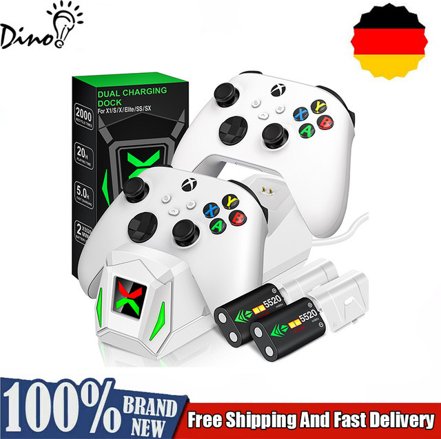 DinoFire Controller-Ladestation mit 2 Akkus für Xbox Series X/S und Xbox One/One X/S/Elite in Weiß - Bild 1
