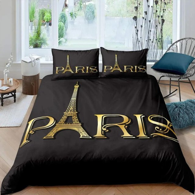 Lodestar Bettwäsche-Set Eiffelturm Paris Stadtlandschaft in Grau und Schwarz, Material Mikrofaser, B/H: 135 x 200 cm - Bild 1