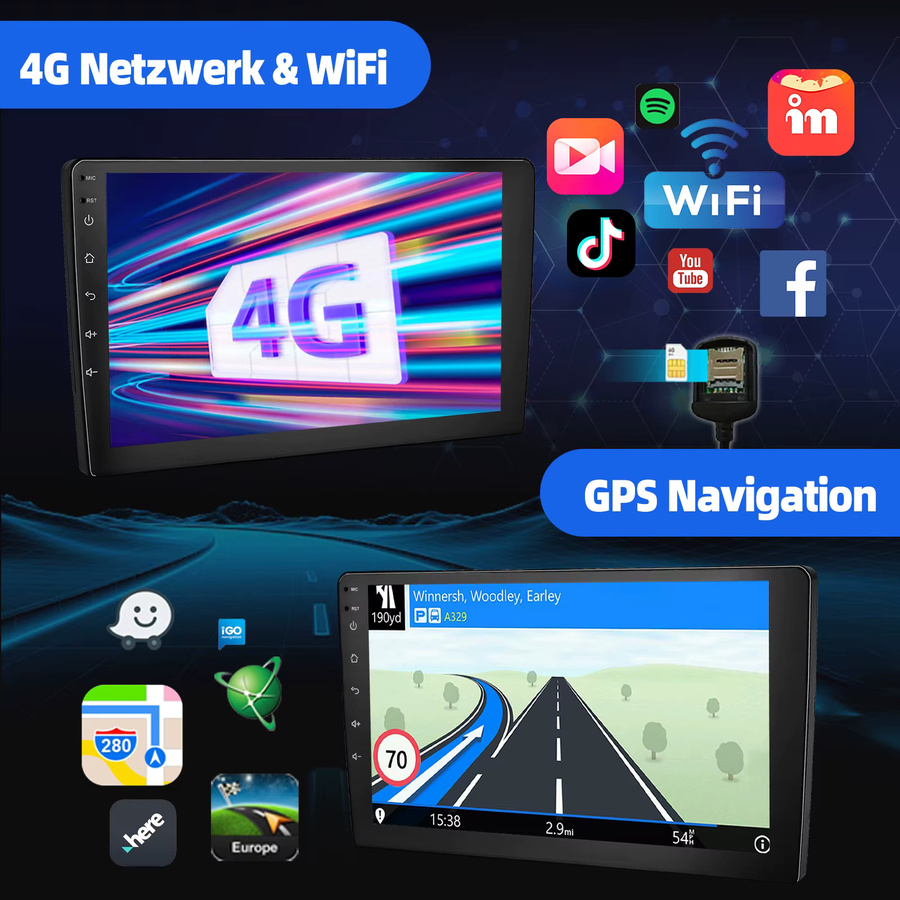 ESSGOO Android 15 Autoradio mit 8-Core Prozessor, 6+128G Speicher, QLED Touchscreen, Drahtloses CarPlay, GPS, Bluetooth, WiFi und 4G LTE, Schwarz, 7 Zoll - Bild 4