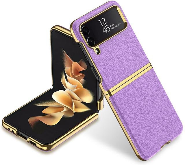 Rezzol Schutzhülle für Samsung Galaxy Z Flip 4 5G mit 3D Leder-Oberfläche in Violett - Bild 1
