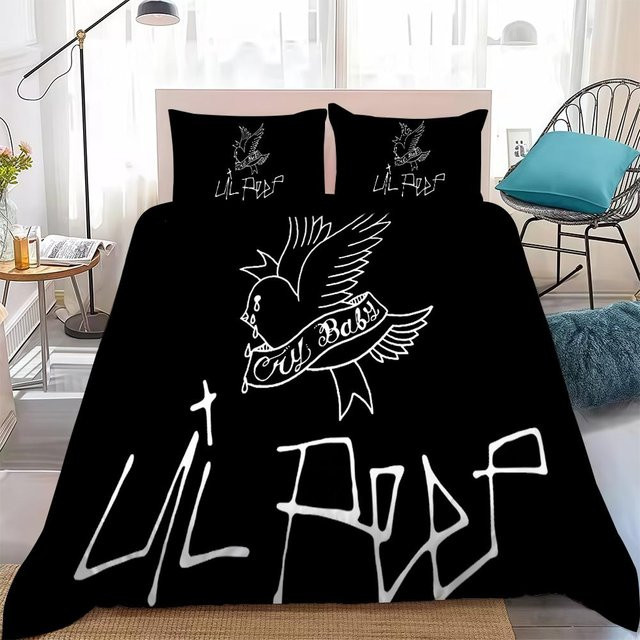 L-Lil P-Peep 3-teiliges Bettwäsche-Set aus weicher Waschbaumwolle in Schwarz mit Tiermotiv, Größe: 200 x 228 cm - Bild 1