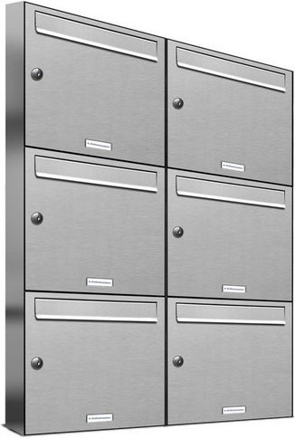AL Briefkasten-System für 6 Parteien, Aufputzmontage, silberfarben, B/H/T: 153,31 x 102,6 x 11,6 cm - Bild 1