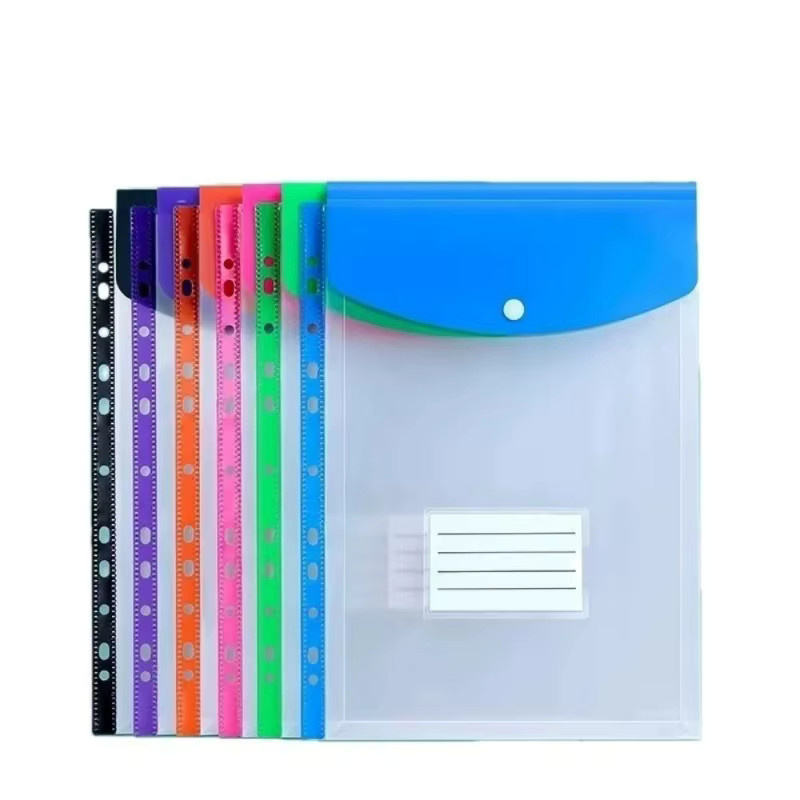 6er Packung A4 Kunststoffhüllen mit 11 Löchern und Klebeverschluss in Multicolor für Schul- und Bürobedarf - Bild 2