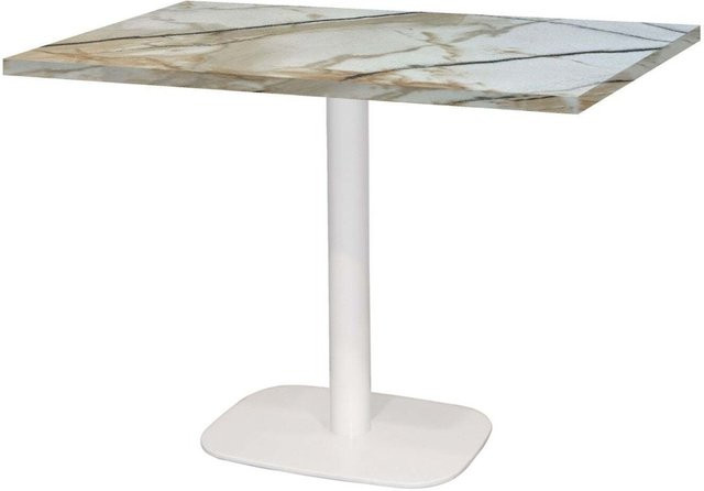 RestooTab Tisch Round rechteckig in Weiß und Grau mit Holz- und Steindekor, B/T/H: 120 x 70 x 75 cm - Bild 1