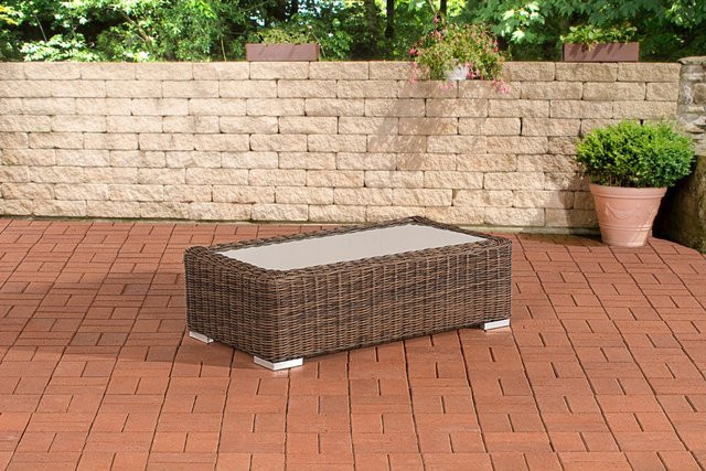 TPFGarden Gartentisch aus Polyrattan mit Glasplatte in Braun-Meliert, B/T/H: 110 x 60 x 33 cm - Bild 1