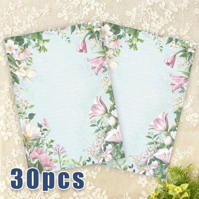 Liniertes B5 Briefpapier mit Frühlingsblumenmuster, 30 Blatt, weiß/mehrfarbig - Bild 1