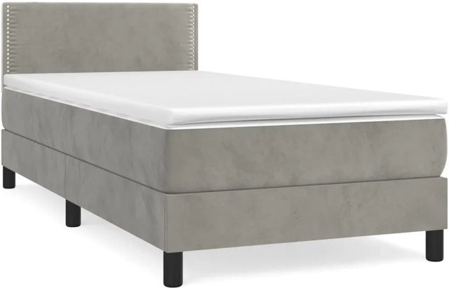 vidaXL Boxspringbett mit Matratze in Grau, Hybrid-Design mit Taschenfederkern und Samtbezug, B/T/H: 90 x 193 x 78 cm - Bild 1