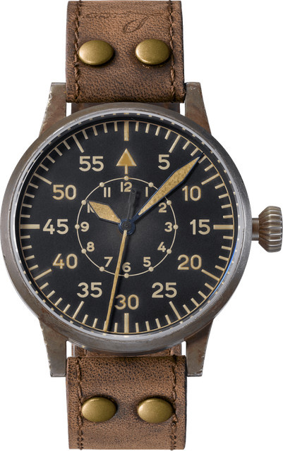 Laco Fliegeruhr, Automatik, Edelstahl, 42 mm, Leder, Schwarz, 5 ATM - Bild 1