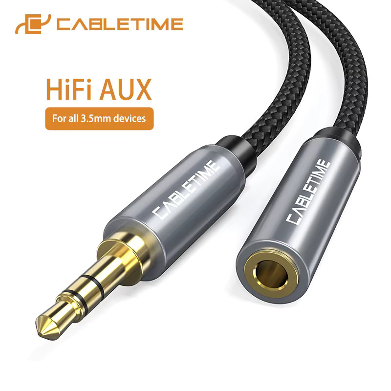 CABLETIME Kopfhörer-Upgrade-Kabel Grau mit 3,5 mm Aux Verlängerungskabel M/F für Auto, Laptop und TV - Bild 2