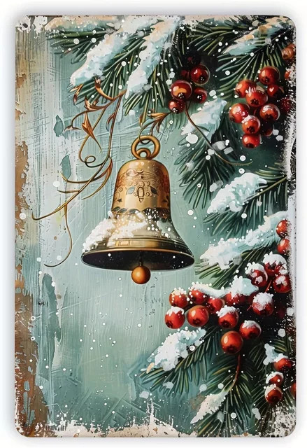 MINISO Vintage Weihnachts-Metallblechschild mit Glocken Motiv in Mehrfarbig für deine Wanddekoration - Bild 1
