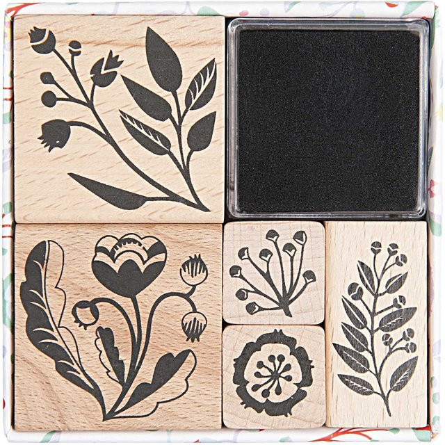 Rico Design Paper Poetry Stempelset Romantic Flowers in Schwarz mit Stempelkissen - Bild 1