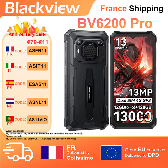 Blackview BV6200 Pro Robustes Smartphone in Schwarz und Grün mit 128 GB Speicher, 13000 mAh Akku, 6,56 Zoll Display, Android 13, 13 MP Kamera, 4G/LTE und GPS - Bild 1
