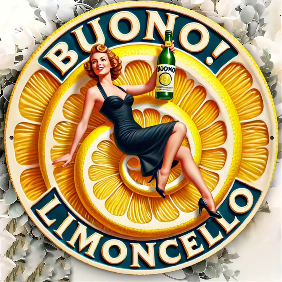 HELLOYOUNG Buono! Limoncello Metal Sign Rund Retro Wanddeko Mehrfarbig Durchmesser: 20 cm - Bild 2