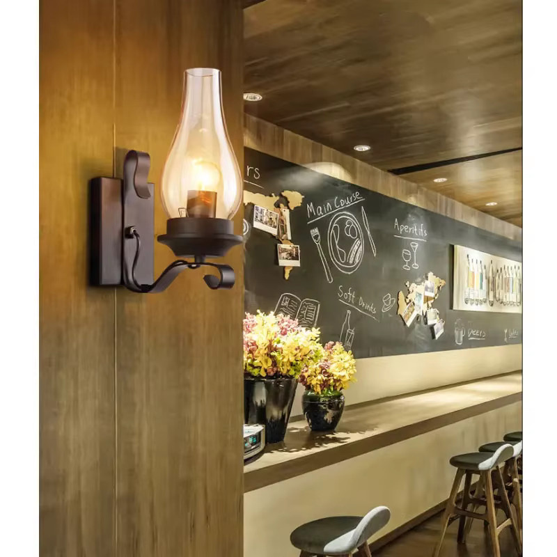 Claeted Vintage Wandleuchte im Industrial Design aus Metall und Glas mit transparentem Tropfen-Schirm für Schlafzimmer, Wohnzimmer und Flur - Bild 2