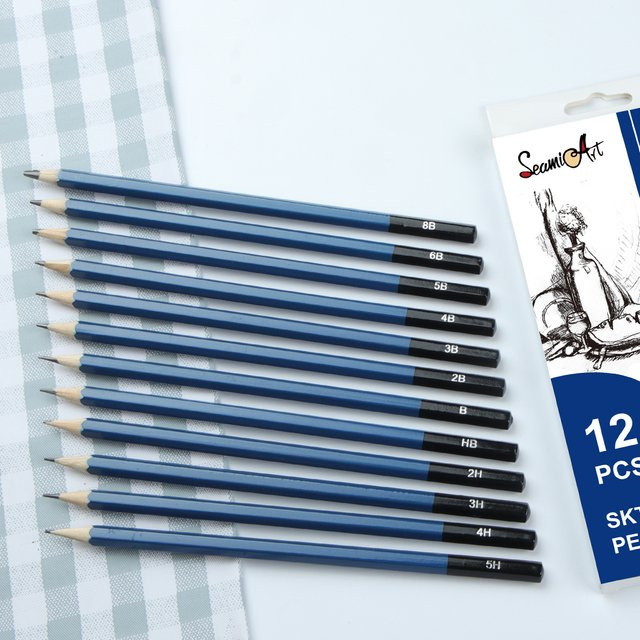 SeamiArt 12-teiliges Skizzierstift-Set aus Holz mit Graphit in Blau - Bild 1