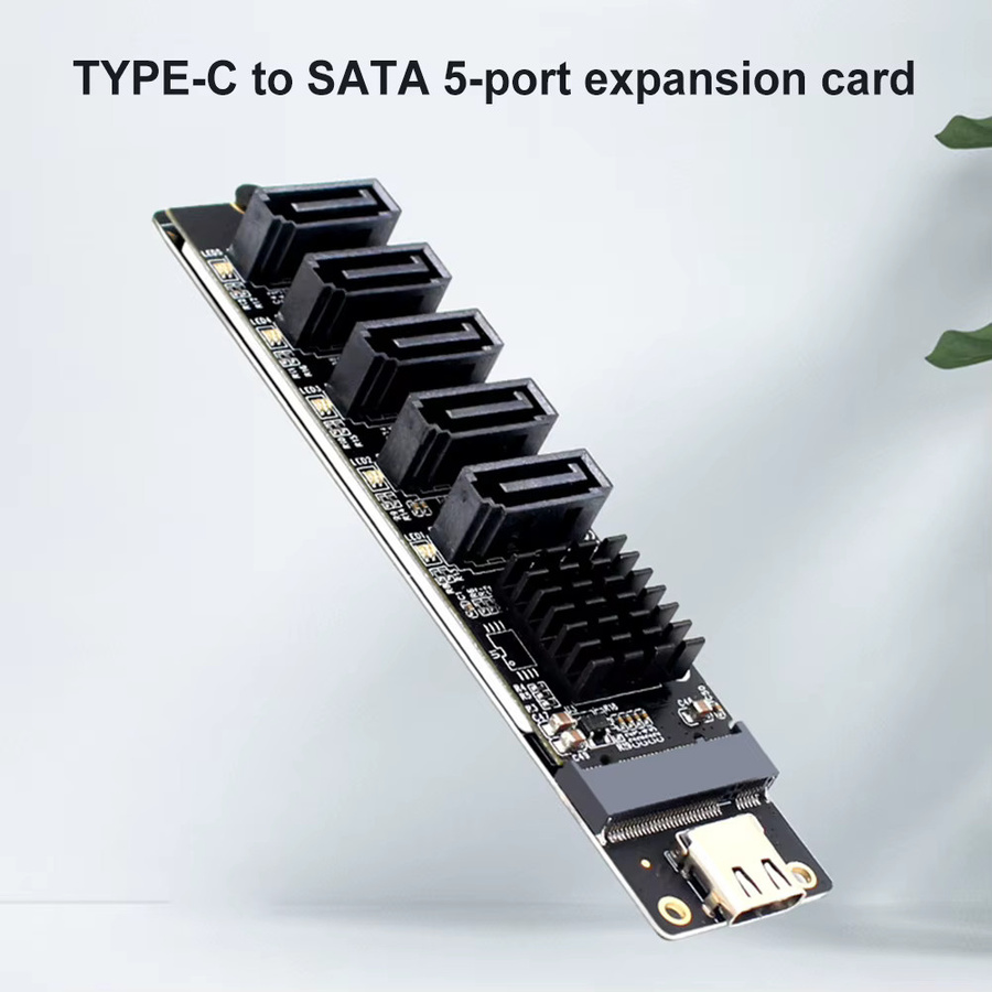 VODOOL USB-C zu 5-Port SATA 3.0 Adapterkarte mit JM575+JMS580 Chip, 6Gbps Erweiterungskarte, Schwarz - Bild 3