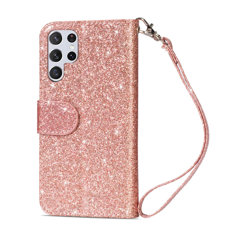 Glitzer Lederhülle mit Reißverschluss als Flip-Brieftasche für Samsung Galaxy S26 S25 S24 S23 S22 S21 S20 S10 Plus Note 20 5G in Silber - Bild 3
