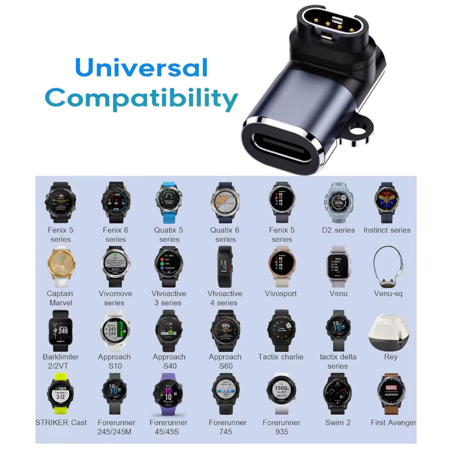 USB-C Ladekabel Adapter für Garmin Fenix, Forerunner und Instinct Smartwatches in Schwarz und Grau - Bild 5
