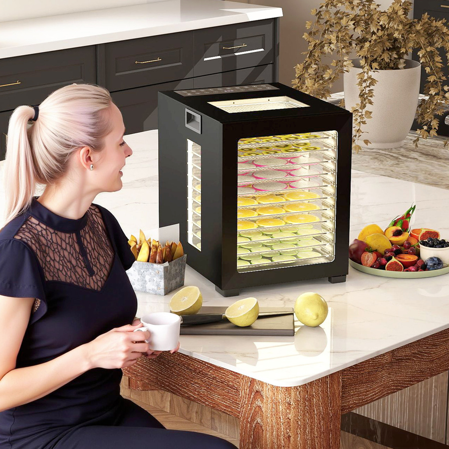 HOMCOM Dörrautomat Dehydrator in Schwarz mit 850 W, 12 Einlegefächern und Timer zur Trocknung von Obst, Gemüse und Fleisch - Bild 2