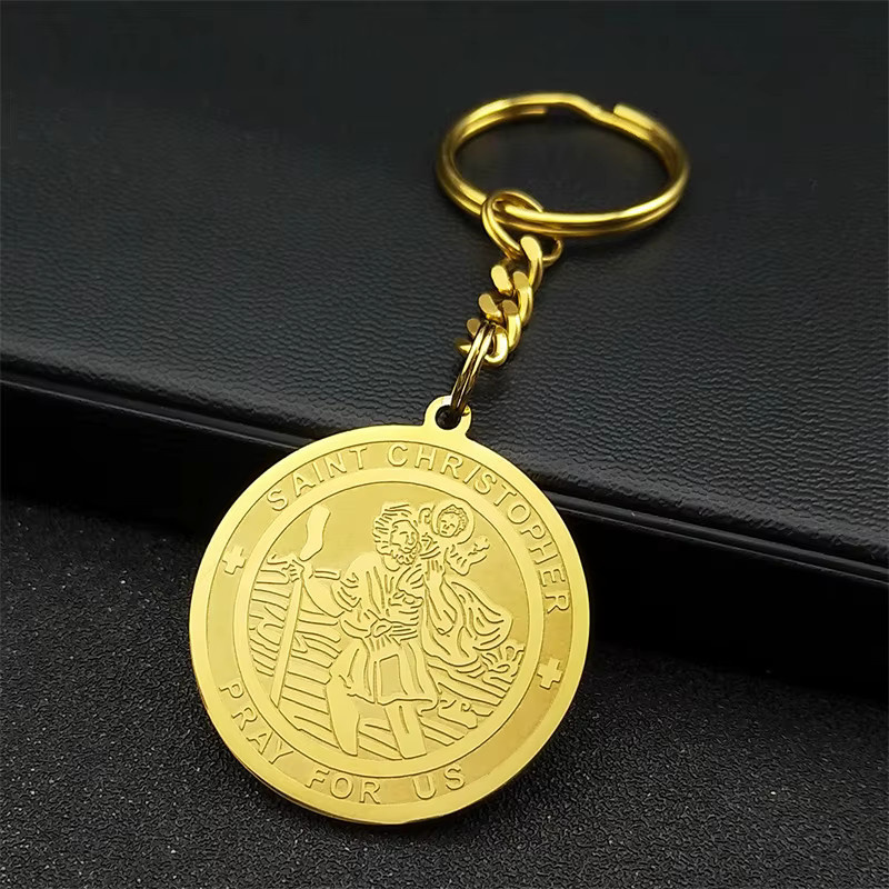 JYTF Schlüsselanhänger Edelstahl, goldfarben, runde Medaille, Unisex - Bild 1