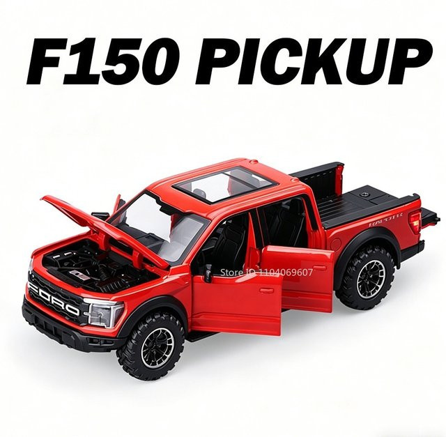 MAKEDA F150 Hilux Modell-Spielzeug, Geländewagen, 1:32, mit Sound und Licht, mit öffnenden Türen und Rückziehfunktion - Bild 1