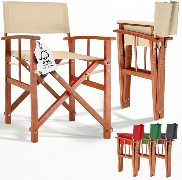 CASARIA Regiestuhl aus Eukalyptusholz in Beige mit UV-beständigem Polyester und Armlehnen, klappbar, belastbar bis 160 kg - Bild 1