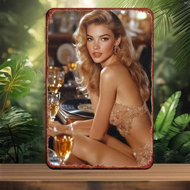 MINISO Vintage Elegant Lady Portrait Metallschild – Handgefertigte Retro-Wanddekoration in Multicolour - Bild 1