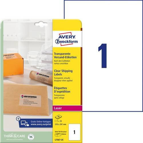 Avery Zweckform Adress-Etiketten L7567-25 Transparent A4 mit 25 Stück - Bild 1