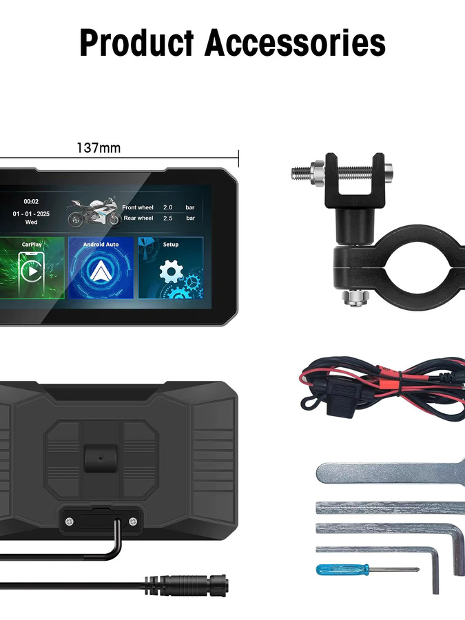 Ezonetronics 5 Zoll Motorrad CarPlay Bildschirm mit Touchscreen, kabelloses CarPlay und Android Auto, IP67 wasserdicht, Schwarz - Bild 6